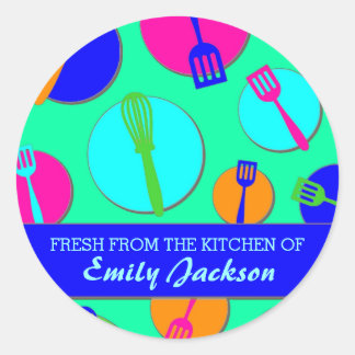 Neon colours retro utensils custom labels