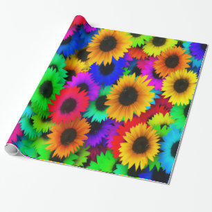 Neon Colours Sunflowers Large Print Wrapping Paper