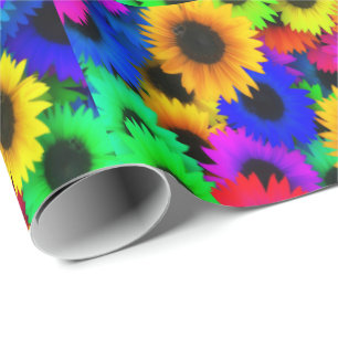 Neon Colours Sunflowers Small Print Wrapping Paper