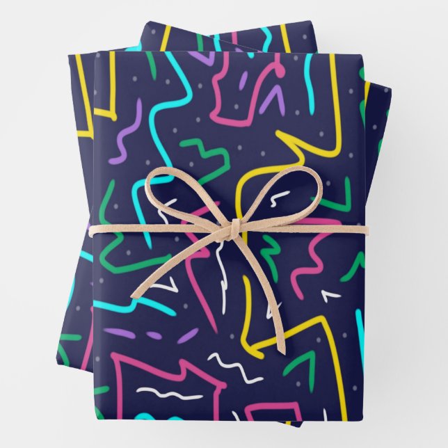 Neon Contrast Space Art Wrapping Paper Sheet (In situ)