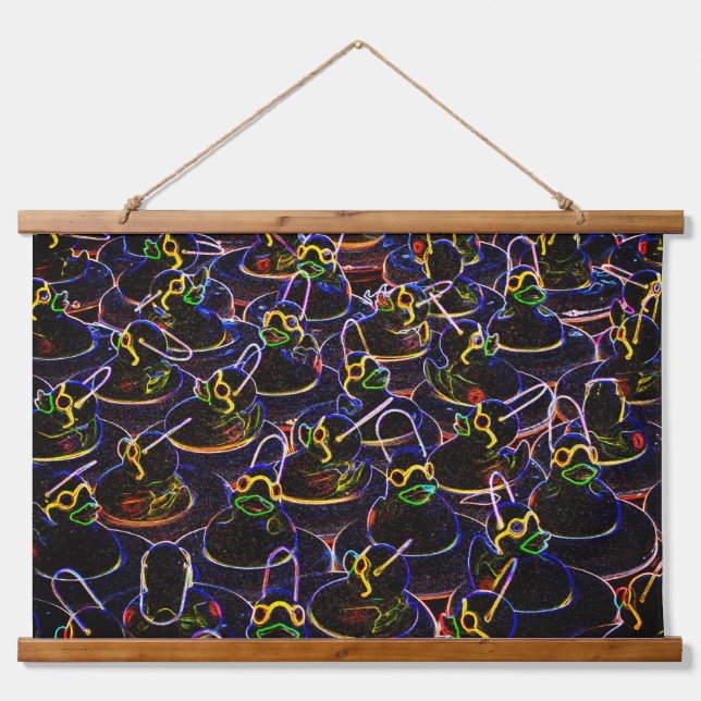 Neon Cool Rubber Ducks With Shades Abstract Hanging Tapestry (Front)