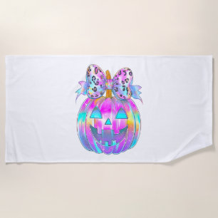 Neon Coquette Halloween Pumpkin Beach Towel