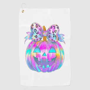 Neon Coquette Halloween Pumpkin Golf Towel