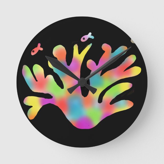 Neon coral  round clock (Front)