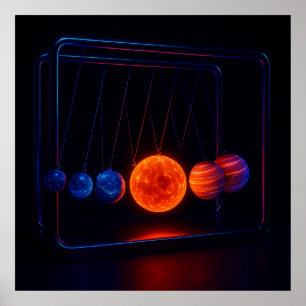 Neon Cosmic Cradle – Futuristic Planet Balance Art Poster