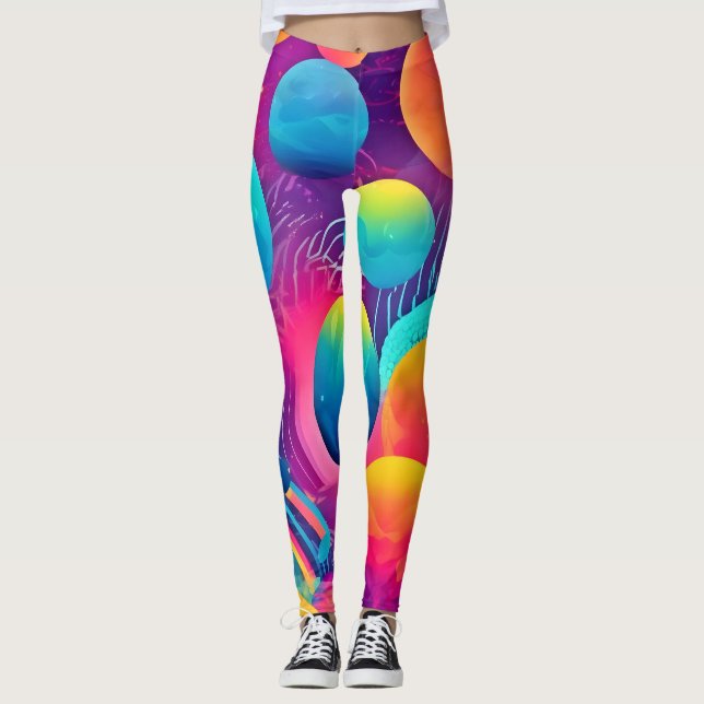 Neon Cosmos Abstract Design Leggings (Front)