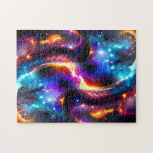 Neon cosmos swirl twist in colourful space widesho jigsaw puzzle