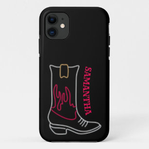 Neon Cowboy Boot Customisable Name iPhone 11 Case