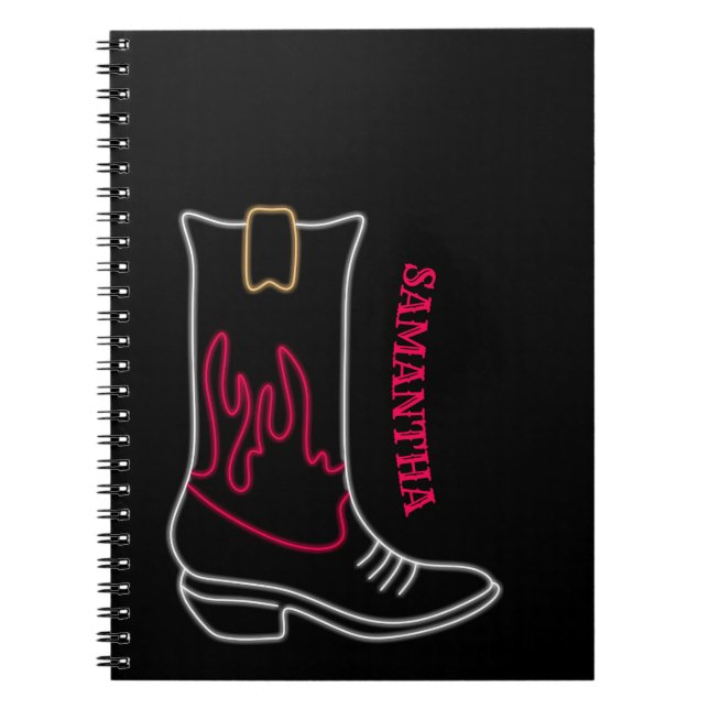 Neon Cowboy Boot Customisable Name Notebook (Front)