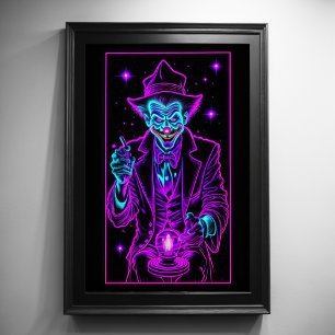 Neon Creepy Clown Turquoise Pink 2:3 Poster