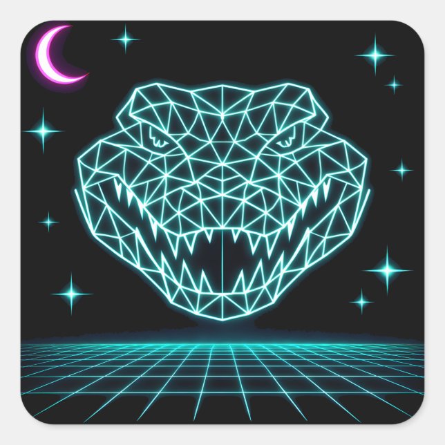 Neon Crocodile Synthwave - Retro Swamp King Square Sticker (Front)
