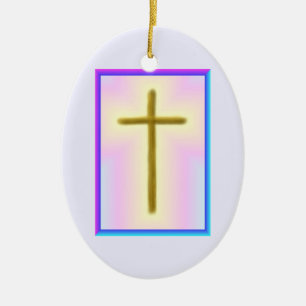 Neon Cross Ceramic Ornament