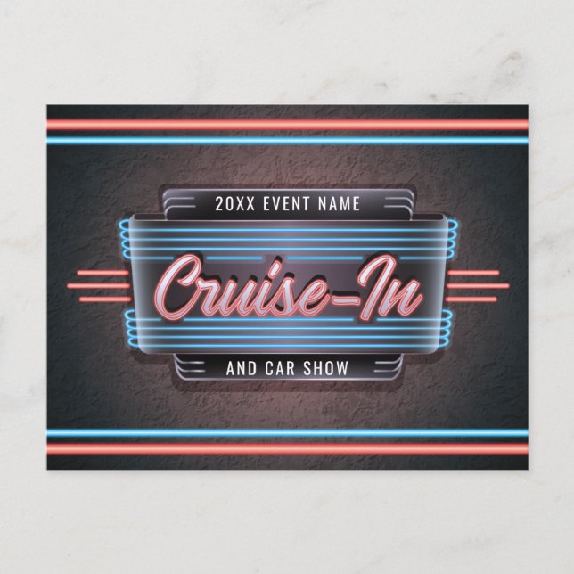 Neon Cruise-In Postcard Invitation (Front)