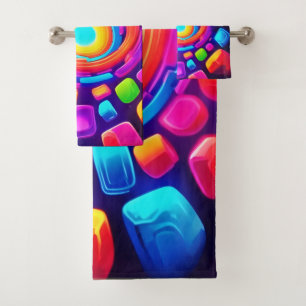 Neon Cube Vortex Art Bath Towel Set