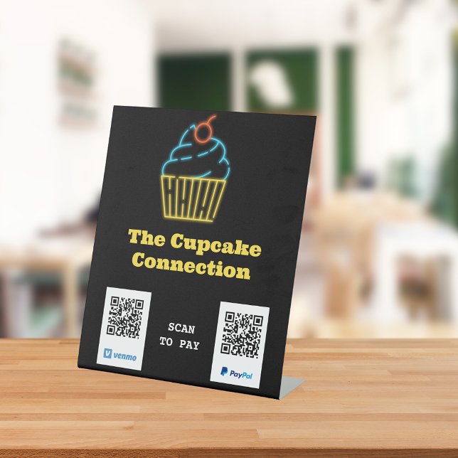Neon Cupcake Scan to Pay QR Code Pedestal Sign (Creator Uploaded)
