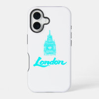 Neon Cyan London Big Ben Sketch Modern Black