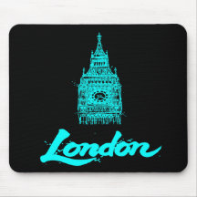 Neon Cyan London Big Ben Sketch Modern Black