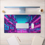 Neon Cyan Magenta Cyberpunk Cityscape Gamer Desk Mat<br><div class="desc">Completely revolutionize your gaming battle station or high-tech workspace with this epic cyberpunk desk mat. The massive horizontal canvas flawlessly showcases a breathtaking, panoramic view of a futuristic neon city canyon. Framing a distant, glowing sci-fi skyline are incredibly detailed industrial pipes and structures, all bathed in intense, high-contrast magenta and...</div>