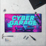 Neon Cyan Magenta Cyberpunk Garage Retro Car Desk Mat<br><div class="desc">Shift your gaming setup or workspace into high gear with this electrifying cyberpunk desk mat. This massive horizontal canvas flawlessly showcases a breathtaking, neon-drenched futuristic garage. At the center sits a sleek, retro-futuristic sports car, bathed in intense magenta and electric cyan lights. The bold, pixelated "CYBER GARAGE" typography hovering above...</div>