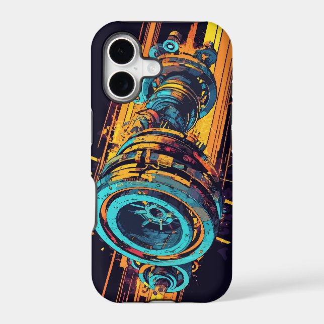 Neon Cyan Orange Cyberpunk Industrial Engine (Back)
