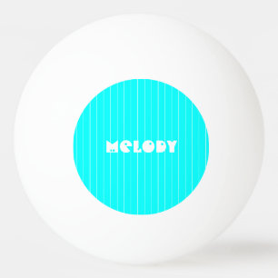 Neon Cyan White Thin Vertical Striped Name Ping Pong Ball