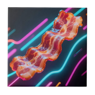 Neon Cyber Bacon Strip Ceramic Tile