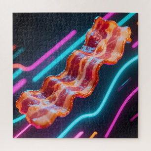 Neon Cyber Bacon Strip Jigsaw Puzzle