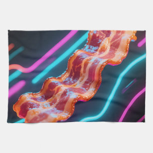 Neon Cyber Bacon Strip Tea Towel