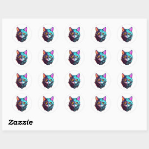 Neon Cyber Cat Classic Round Sticker