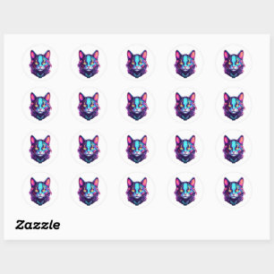 Neon Cyber Cat Classic Round Sticker