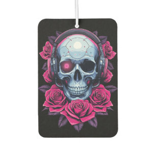 Neon Cyber Death Skull and Roses Black Car Air Freshener