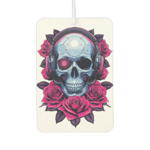 Neon Cyber Death Skull and Roses White Car Air Freshener