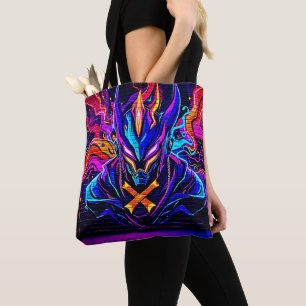 Neon Cyber Guardian Art Tote Bag
