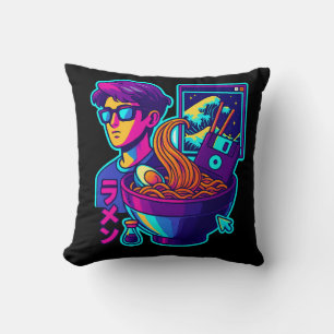 Neon Cyber Ramen – Vaporwave Retro Aesthetic Art Cushion