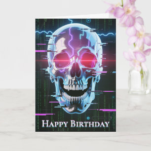 Neon Cyber Skull: Digital Overlord Card