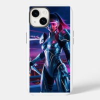Neon Cyber Warrior iPhone Case – Futuristic Sci-Fi
