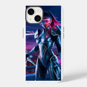 Neon Cyber Warrior iPhone Case – Futuristic Sci-Fi