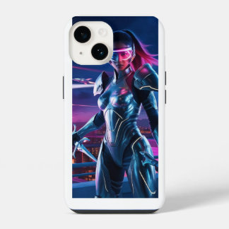 Neon Cyber Warrior iPhone Case – Futuristic Sci-Fi