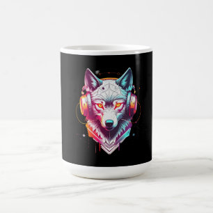 Neon Cyber Wolf Headphones Y2K Coffee Mug