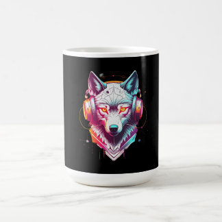 Neon Cyber Wolf Headphones Y2K Coffee Mug