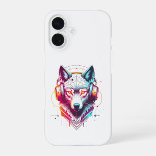 Neon Cyber Wolf Headphones Y2K iPhone 16 Case