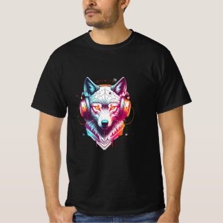 Neon Cyber Wolf Headphones Y2K T-Shirt
