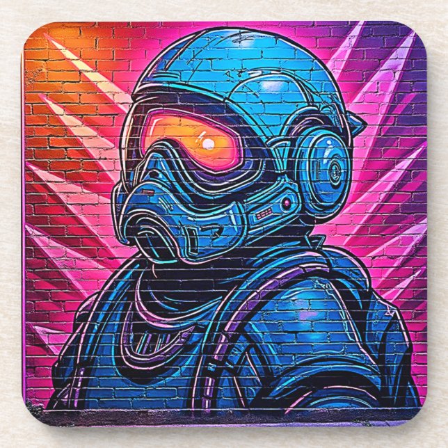 Neon Cyberpunk Astronaut Coaster (Front)