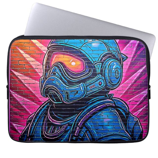 Neon Cyberpunk Astronaut Laptop Sleeve (Front)