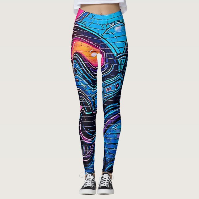 Neon Cyberpunk Astronaut Leggings (Front)