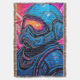 Neon Cyberpunk Astronaut Throw Blanket