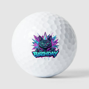 Neon Cyberpunk Cat Birthday Party Graphic Golf Balls