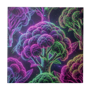 Neon Cyberpunk Cauliflower Galaxy Ceramic Tile