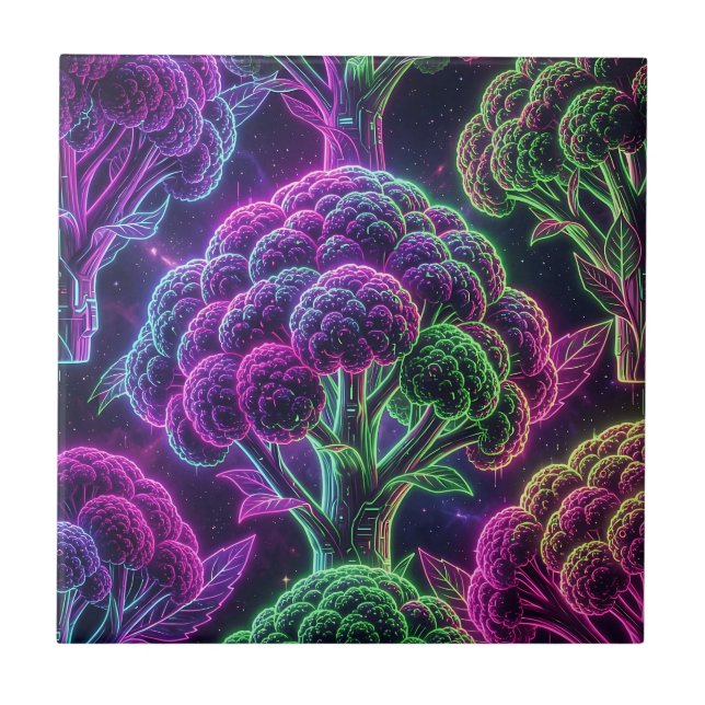 Neon Cyberpunk Cauliflower Galaxy Ceramic Tile (Front)