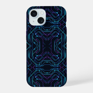 Neon Cyberpunk Circuit Board Tech Blue Glow Patter iPhone 15 Case